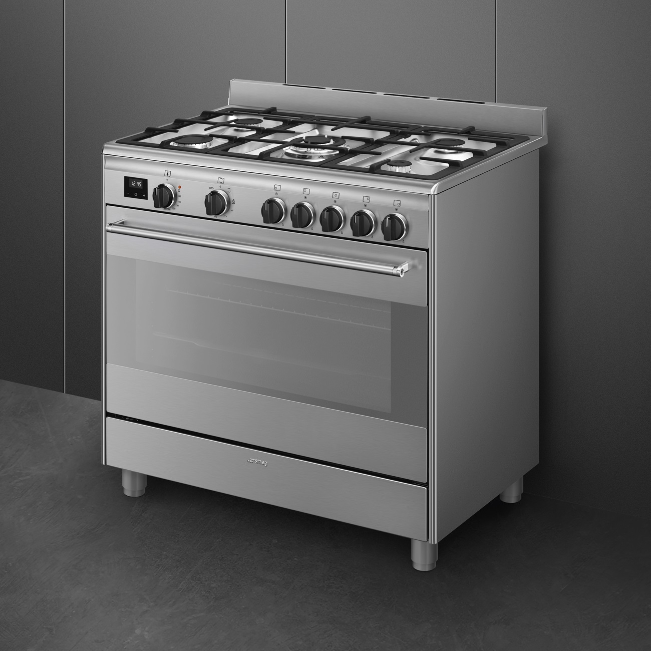 Smeg BG91X2 Cucina a Gas 5 Fuochi con Forno Elettrico Ventilato 90x60 cm Acciaio Inox Classe A