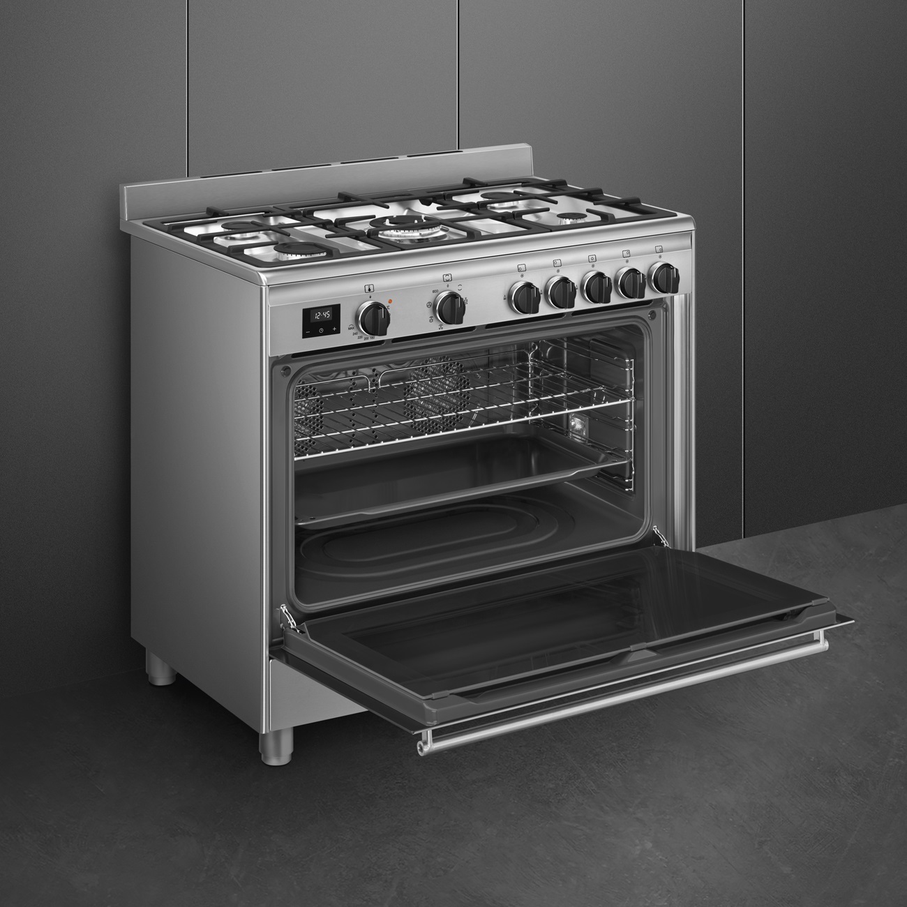Smeg BG91X2 Cucina a Gas 5 Fuochi con Forno Elettrico Ventilato 90x60 cm Acciaio Inox Classe A