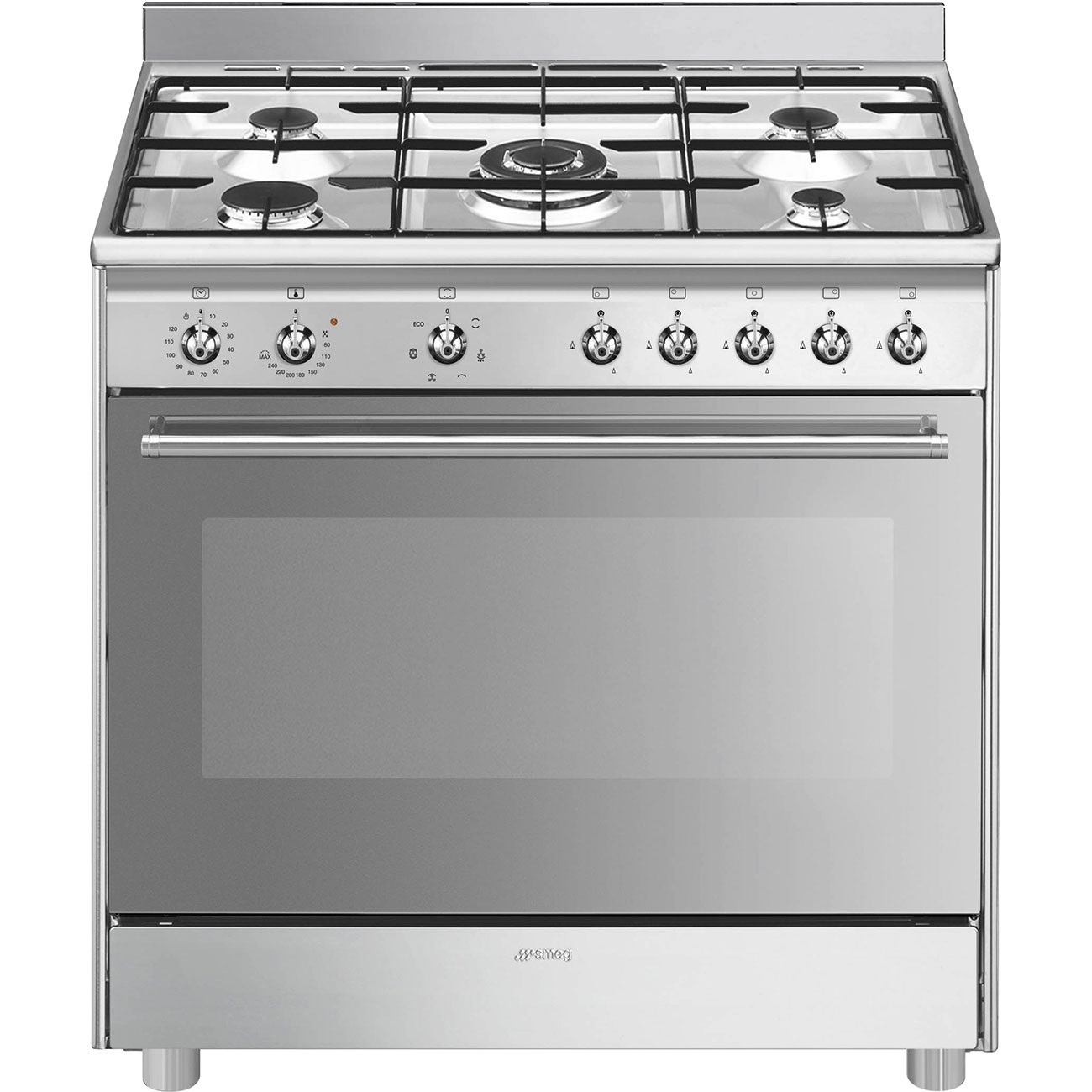 Smeg SX91GM Cucina a Gas 90x60 cm con 5 Fuochi e Forno Elettrico Termoventilato in Acciaio Inox