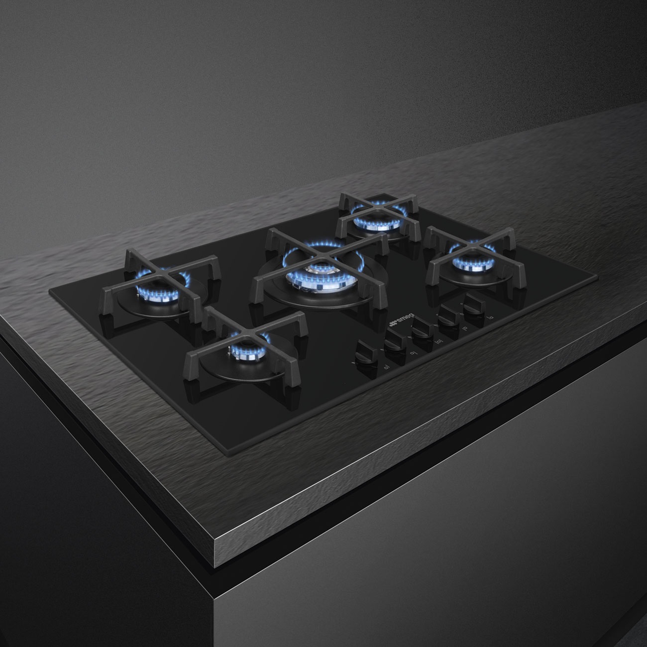 Smeg PV275B Piano Cottura a Gas 5 Fornelli 72 cm in Vetro Nero