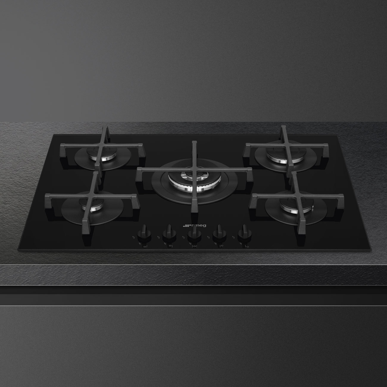 Smeg PV275B Piano Cottura a Gas 5 Fornelli 72 cm in Vetro Nero