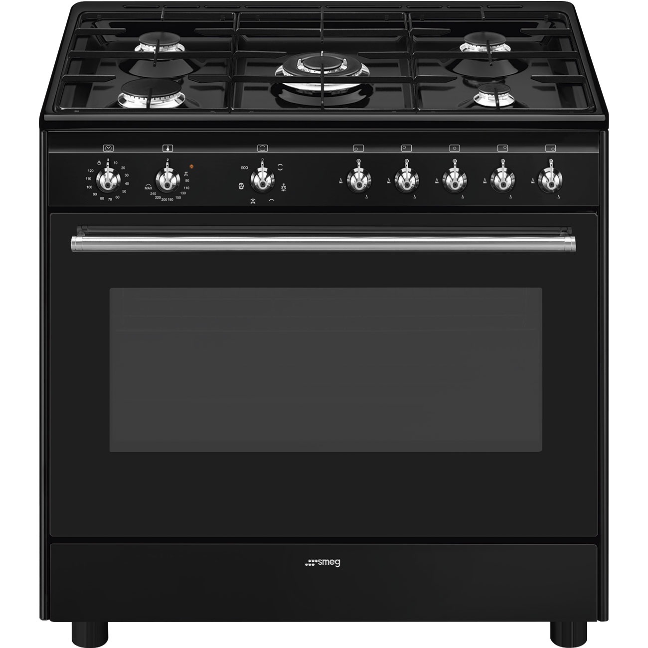 Smeg CX91GMBL Cucina Freestanding 90x60 cm Gas 5 Fuochi Forno Elettrico Ventilato Classe A Nero
