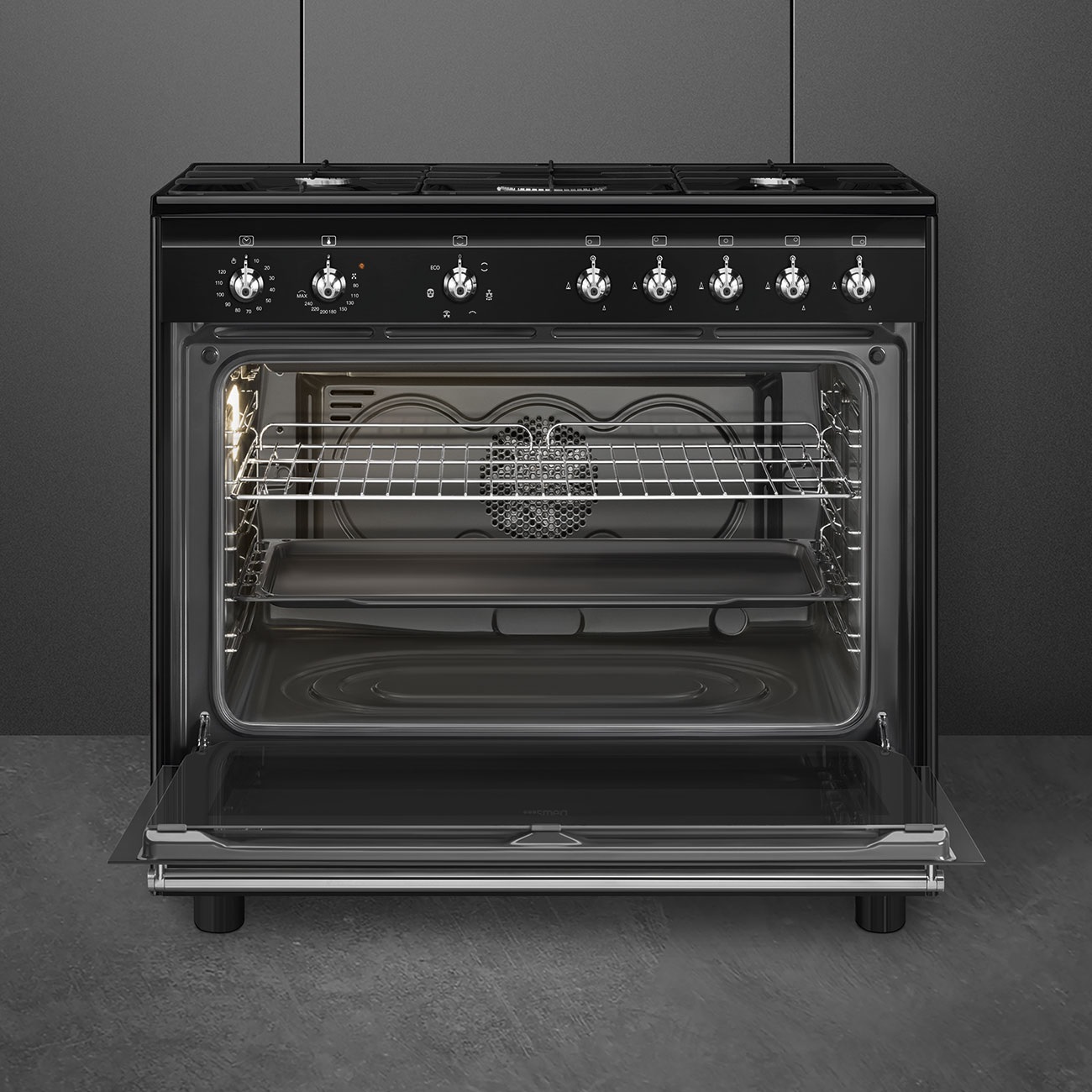 Smeg CX91GMBL Cucina Freestanding 90x60 cm Gas 5 Fuochi Forno Elettrico Ventilato Classe A Nero