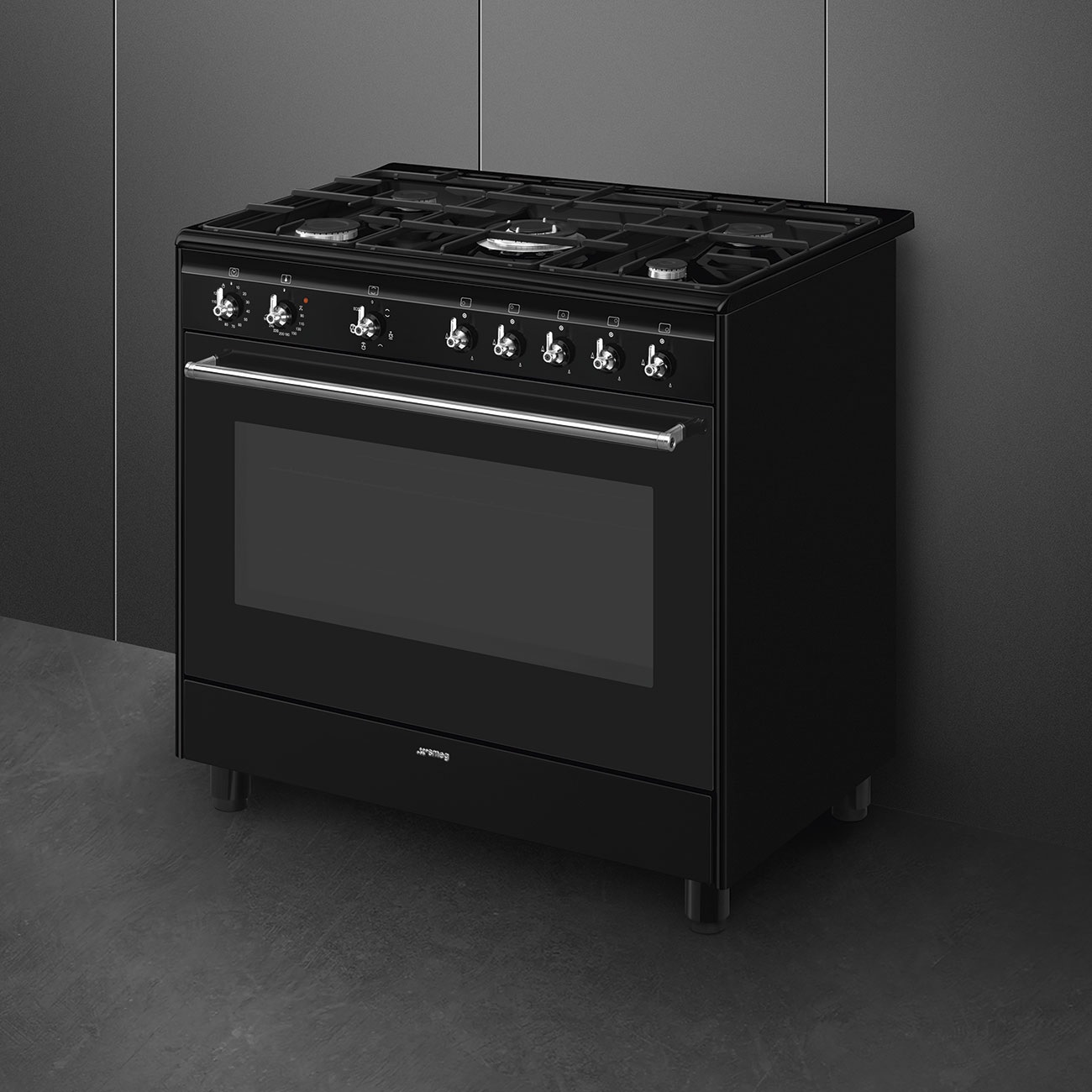 Smeg CX91GMBL Cucina Freestanding 90x60 cm Gas 5 Fuochi Forno Elettrico Ventilato Classe A Nero