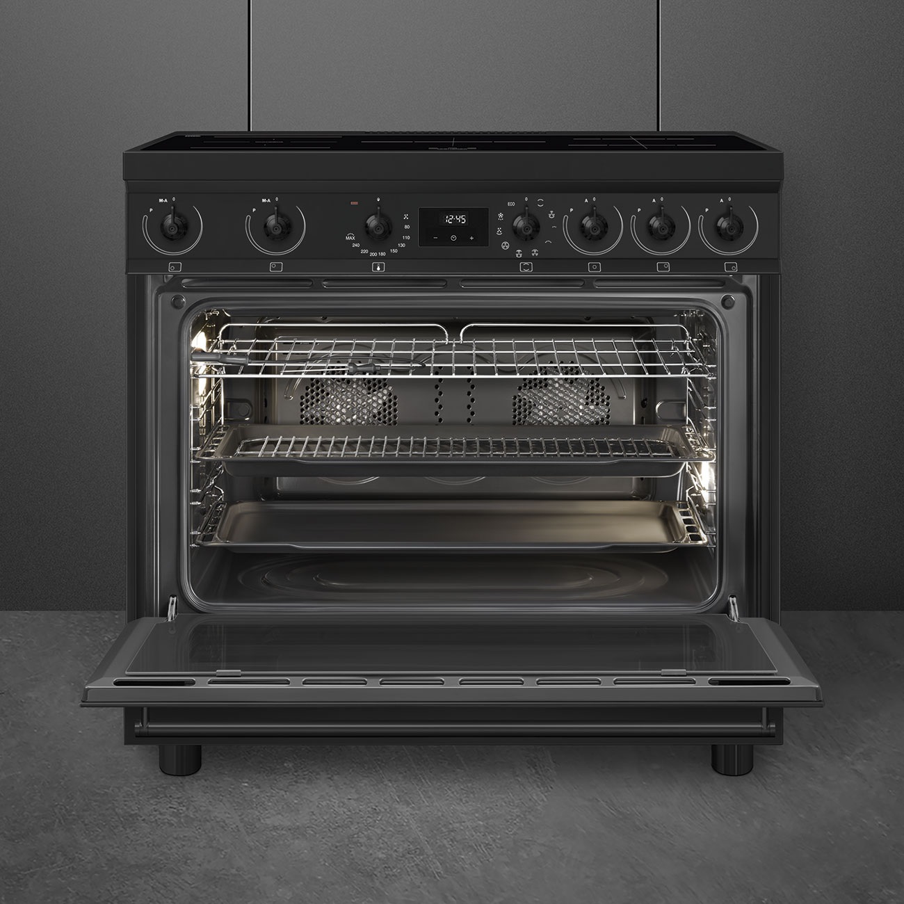 Smeg C9IMN2 Cucina Elettrica Classica 90x60 cm con Piano Cottura a Induzione 5 Zone e Forno Termoventilato Nero