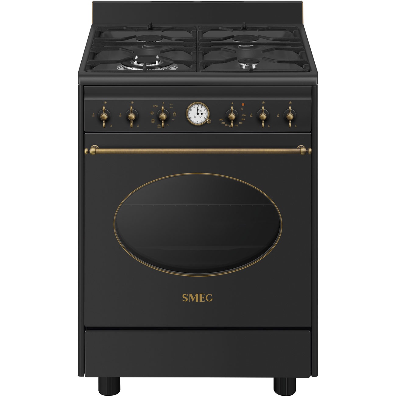 Smeg CO60GMAN2 Cucina A Gas 60 cm con Forno Elettrico, 4 Fuochi, Vapor Clean, Colore Antracite, Classe Energetica A