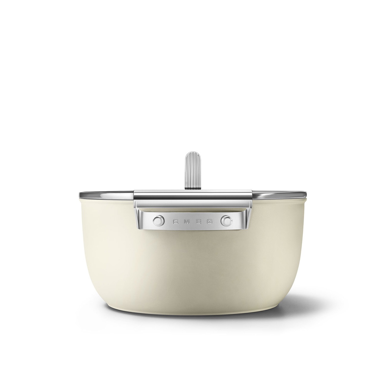 Smeg Casseruola Antiaderente CSF2412CRM, Diametro 24 cm, Rivestimento Ceramico senza PFAS, Manico in Acciaio Inox, Design 50's Style, Capacità 3,1 litri, Colore Panna Opaco