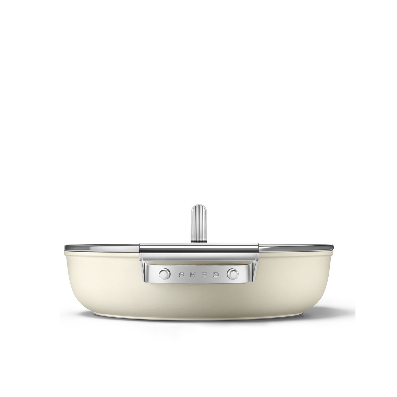 Smeg Tegame Antiaderente 28 cm con Coperchio, Rivestimento Ceramico Senza PFAS, Maniglie in Acciaio Inox, Capacità 4,3 L, Stile 50's, Colore Panna