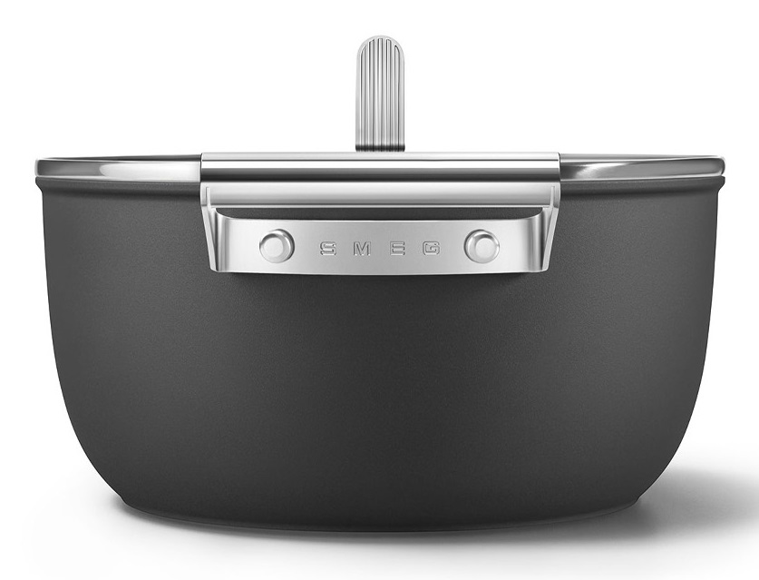 Smeg Casseruola Antiaderente 24 cm con Coperchio e 2 Manici - Design 50's Style, Nero