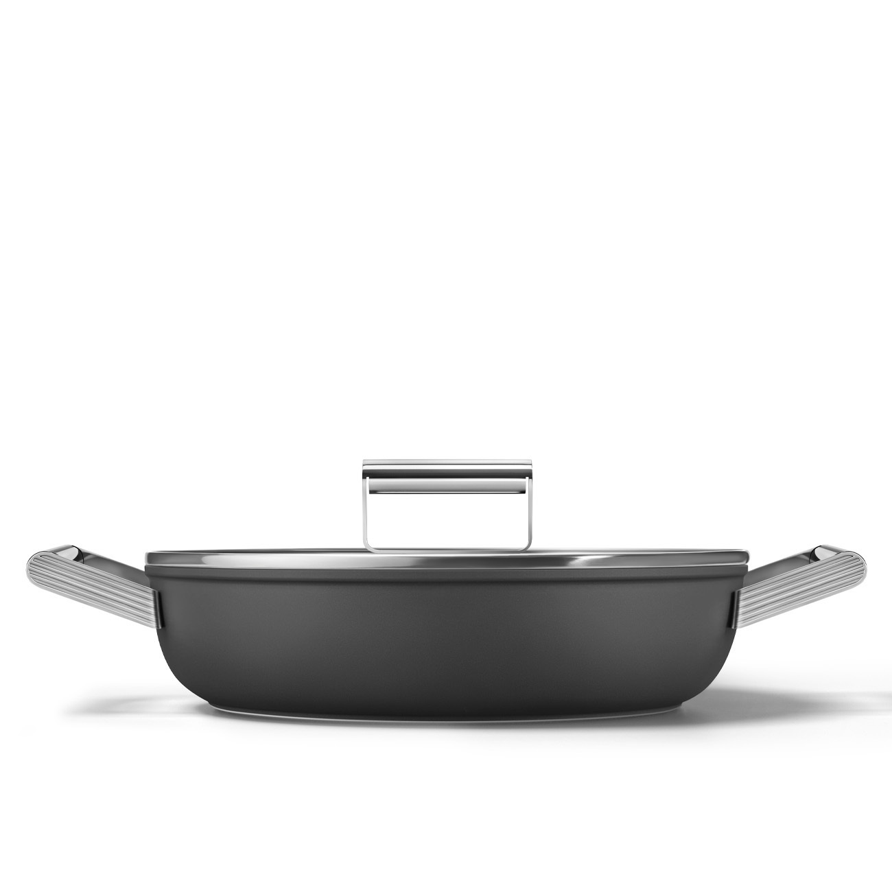 Smeg Tegame Antiaderente Ø 28 cm con Coperchio e 2 Manici - Design 50's Style, Nero