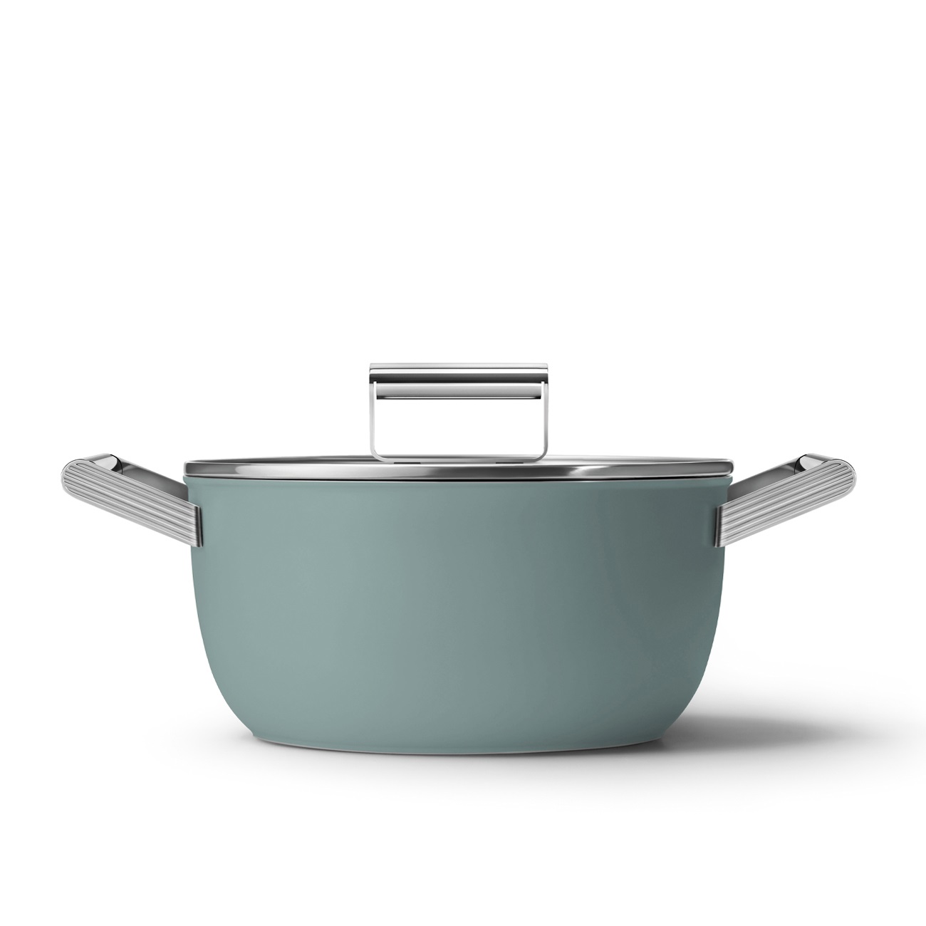 Smeg Casseruola Antiaderente Verde Smeraldo 24 cm con Coperchio e Manici Ergonomici - Stile Anni '50