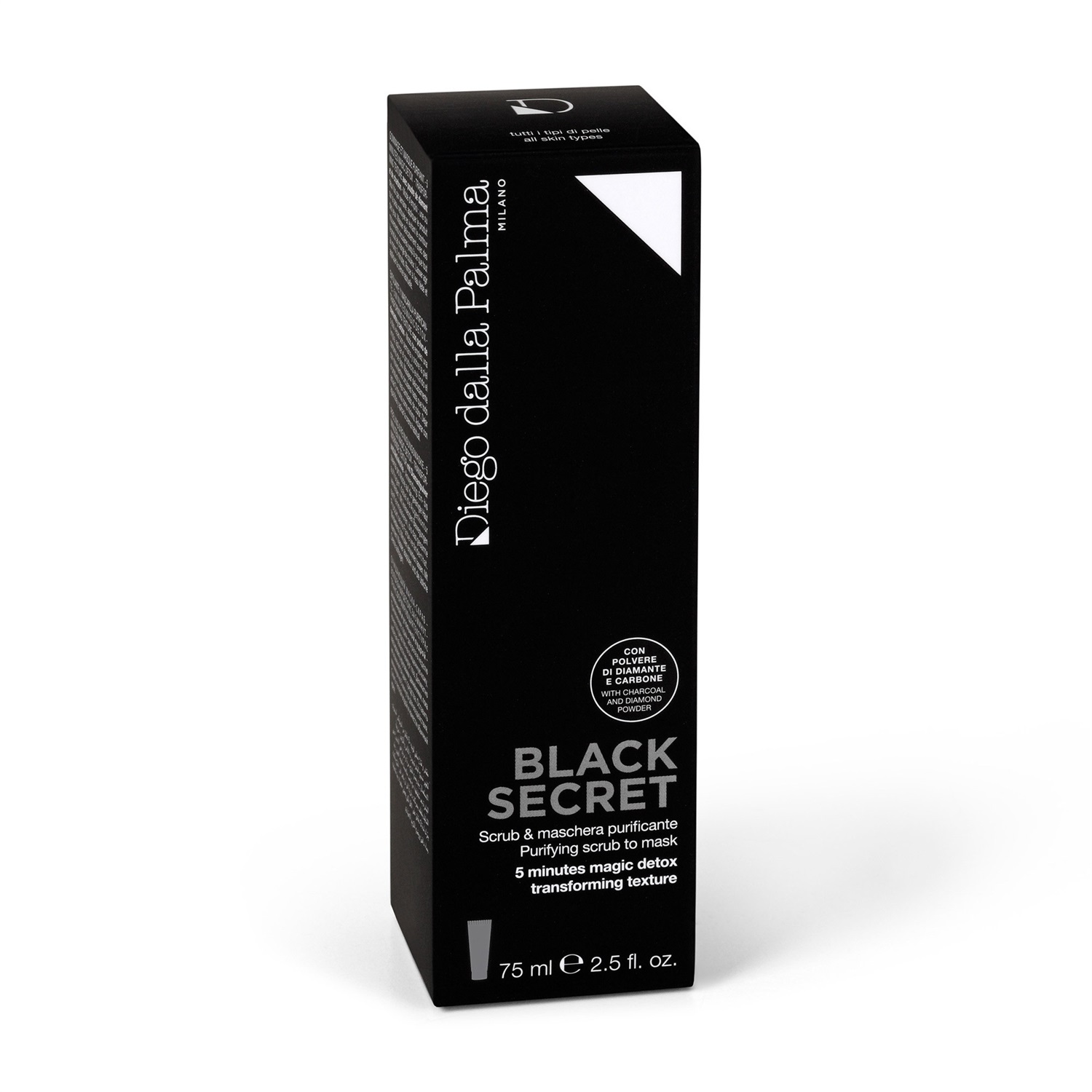 Diego Dalla Palma Black Secret - Scrub & Maschera Purificante 75 ml, Esfoliante Detergente per Viso, Rimuove Impurità e Cellule Morte, Incarnato Omogeneo