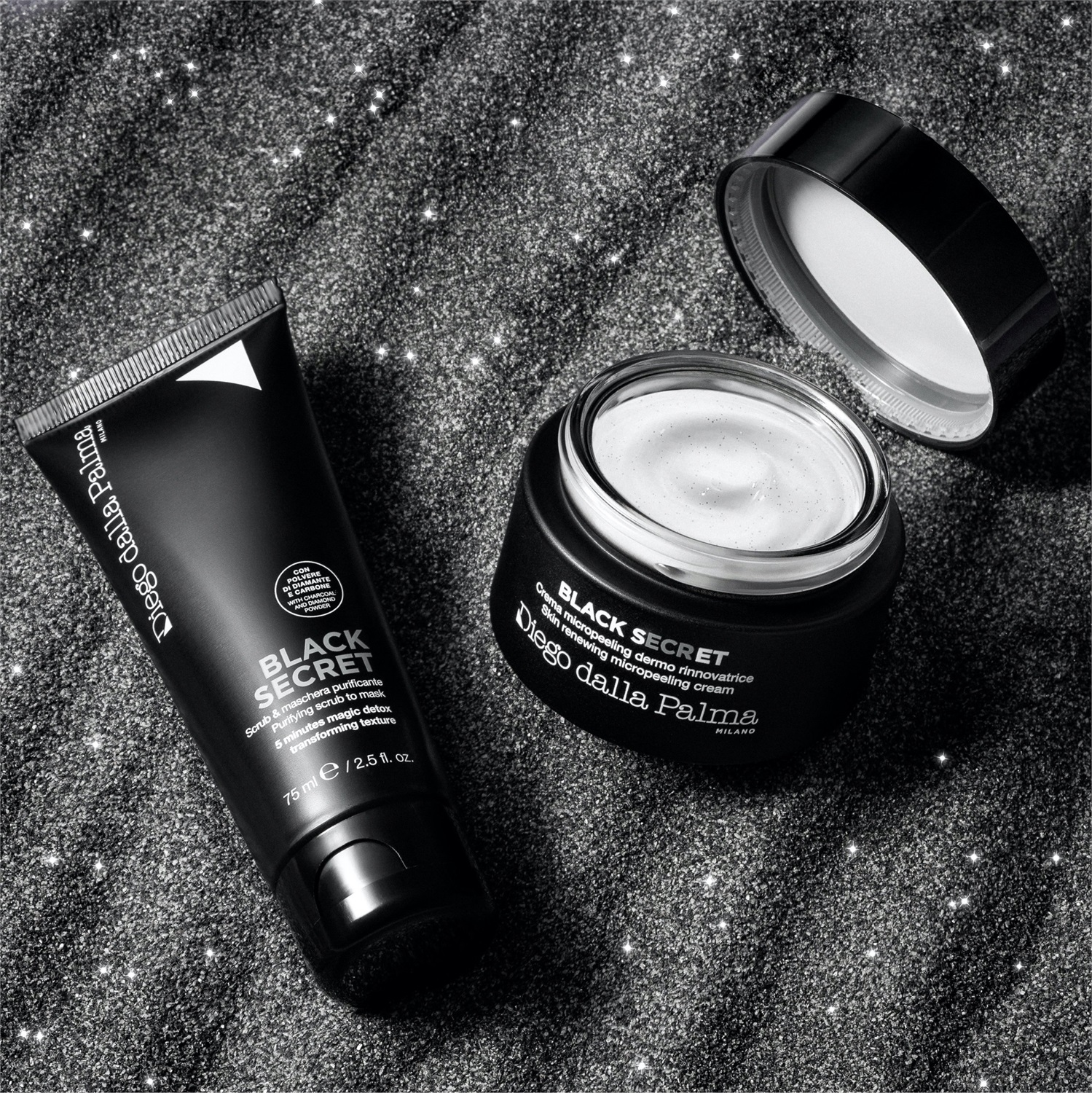 Diego Dalla Palma Black Secret - Scrub & Maschera Purificante 75 ml, Esfoliante Detergente per Viso, Rimuove Impurità e Cellule Morte, Incarnato Omogeneo