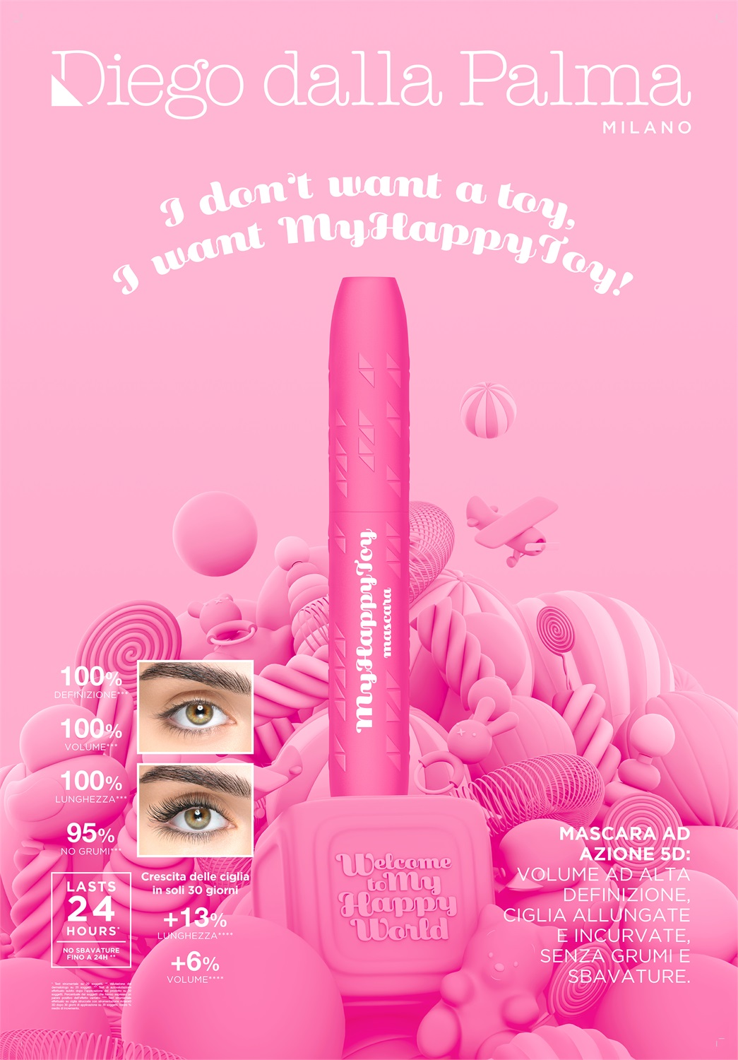Diego Dalla Palma My Happy Toy Mascara - Mascara volumizzante Nero 13 ml con effetto push-up e alta definizione