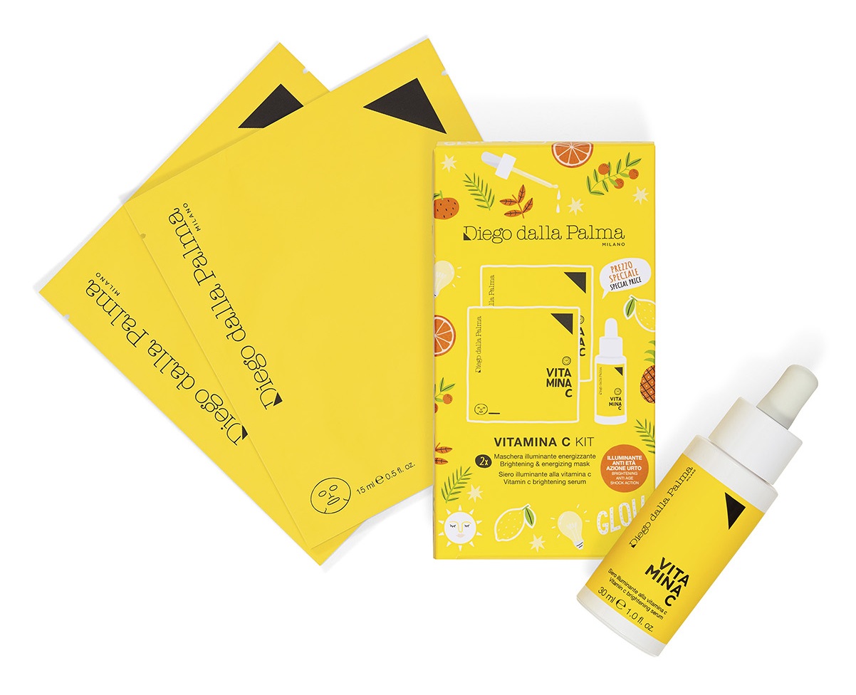 Diego Dalla Palma Kit Vitamina C - Siero Illuminante 30 ml 2 Maschere Illuminanti Energizzanti 15 ml