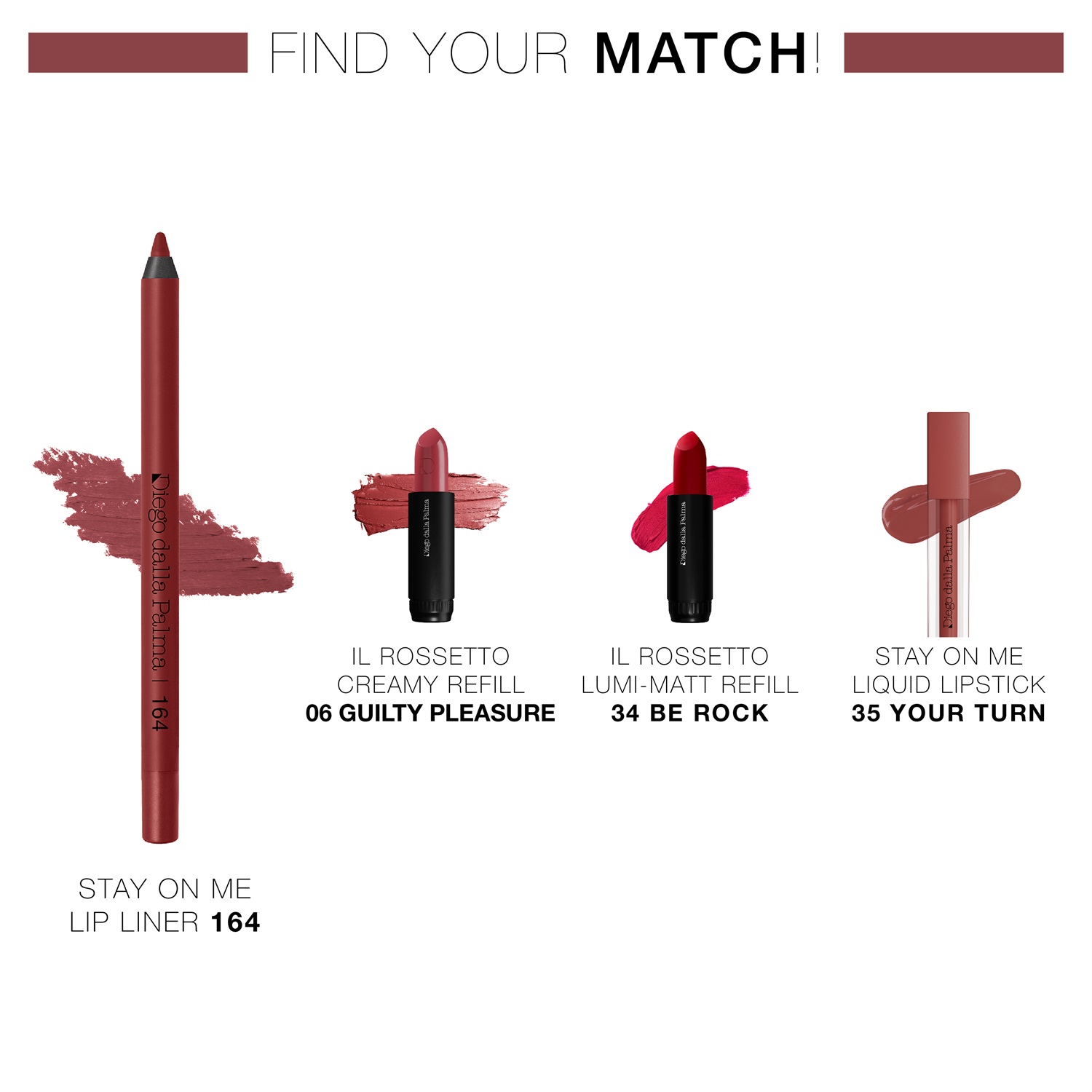 Diego Dalla Palma Stay On Me Lip Liner 164 Marsala - Matita Labbra Long Lasting 16h, Cremosa e Alta Pigmentazione, Resistente all'Acqua