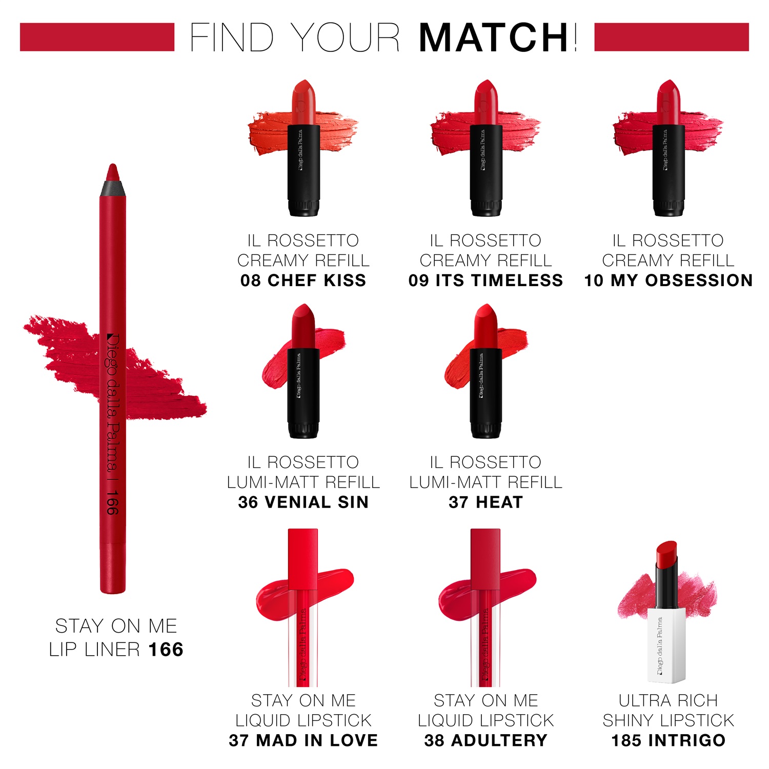 Diego Dalla Palma Stay On Me Lip Liner Matita Labbra Long Lasting 166 Rosso 1.2g - Texture Cremosa e Alta Pigmentazione