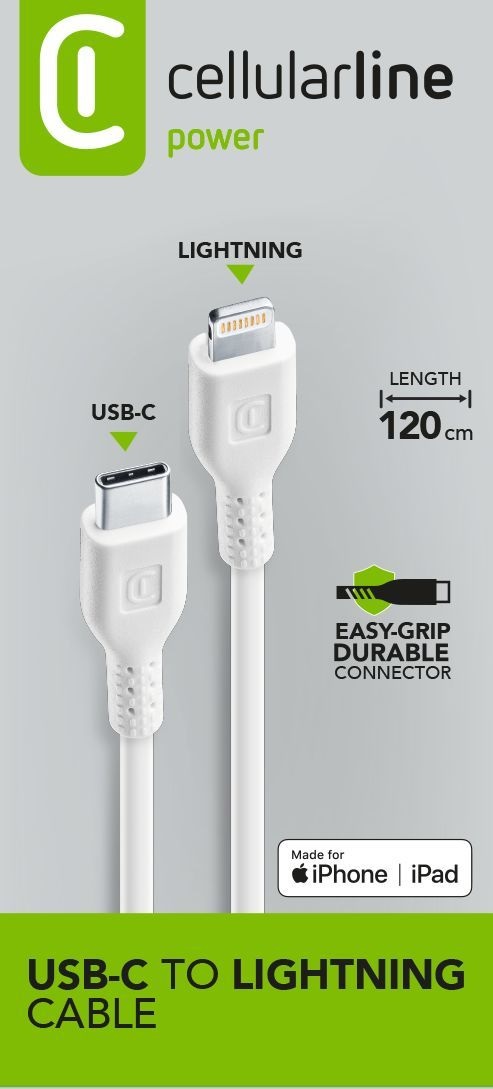 Cellularline Power Cable 120cm - Cavo USB-C to Lightning per Ricarica e Trasferimento Dati
