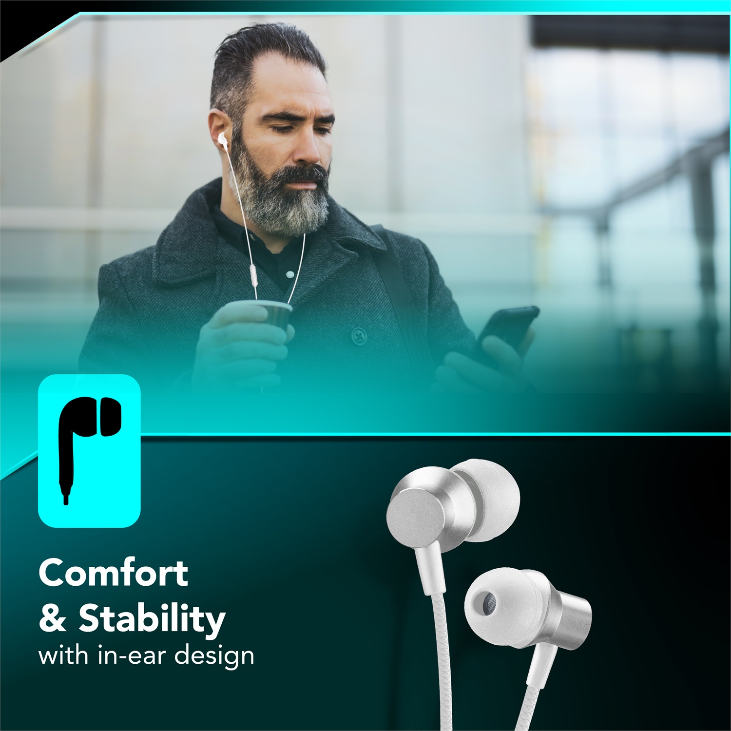 Cellularline SPARROW Auricolari in-ear con connettore USB-C, microfono con remote control, finiture metalliche e tecnologia di ottimizzazione audio
