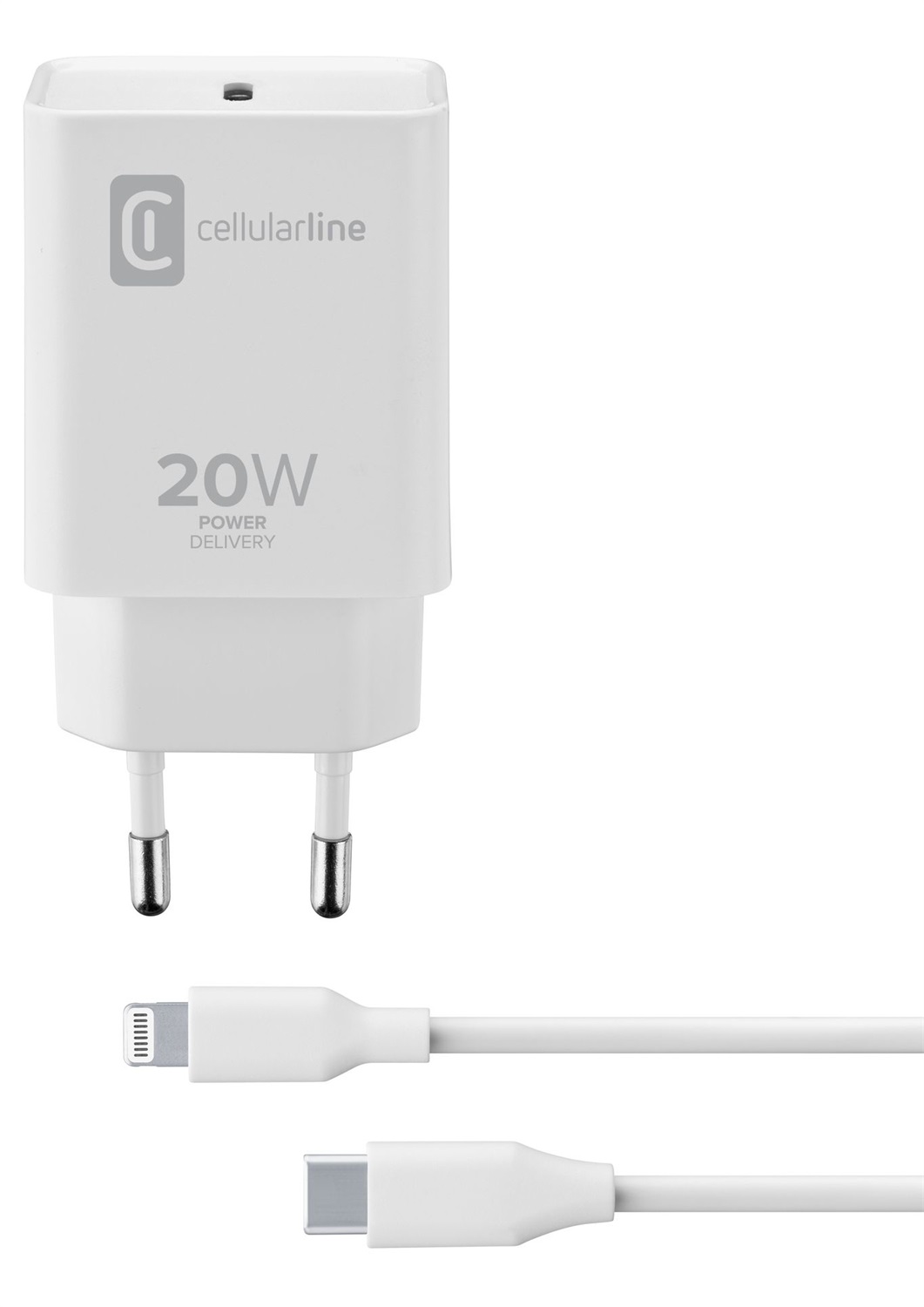 Cellularline Caricabatterie da Rete USB-C 20W con Cavo USB-C to Lightning per iPad (2020) - Carica alla Massima Velocità