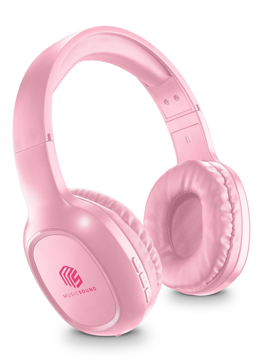 Music Sound HEADBAND Bluetooth Basic - Cuffie on Ear Bluetooth Rosa con Archetto Estendibile, PlayTime 14h, Controllo Remoto e Microfono