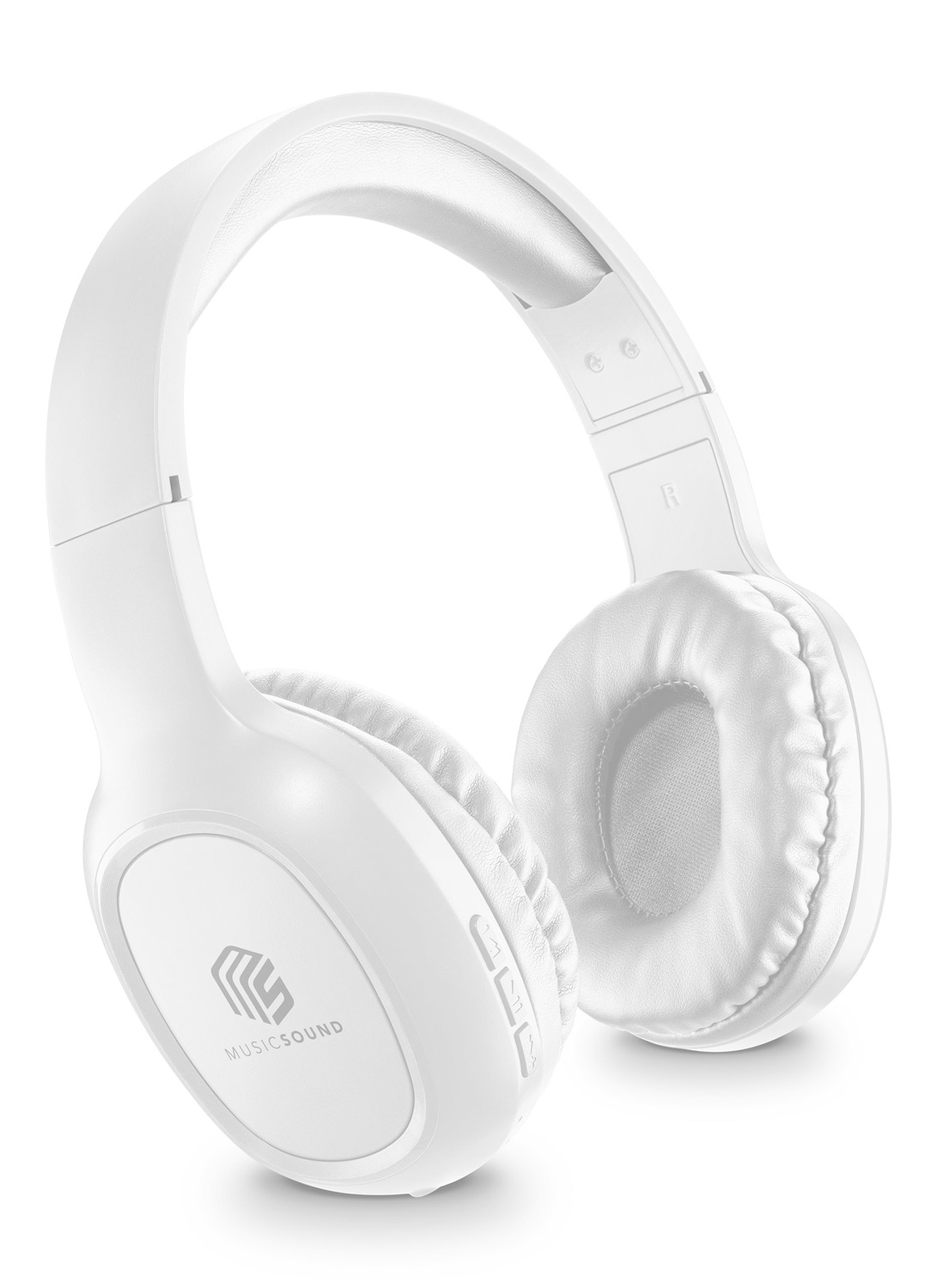 Music Sound Cuffie on Ear Bluetooth con Microfono, Remote Control, Archetto Estendibile, Autonomia 8h, Colore Bianco