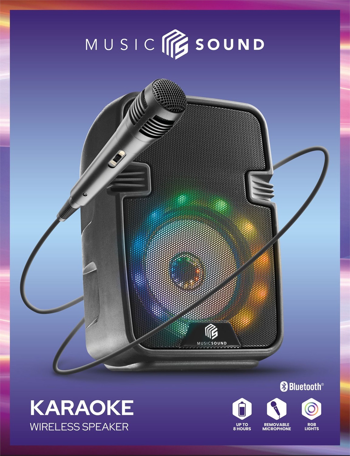 Music Sound Speaker Karaoke Bluetooth con Microfono e Luci LED - 5W, Trasportabile e 8 Ore di Autonomia