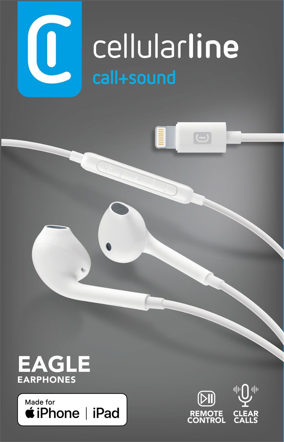 Cellularline EAGLE Auricolare In-ear Stereofonico con Microfono e Remote Control, Connettore Lightning, Colore Bianco