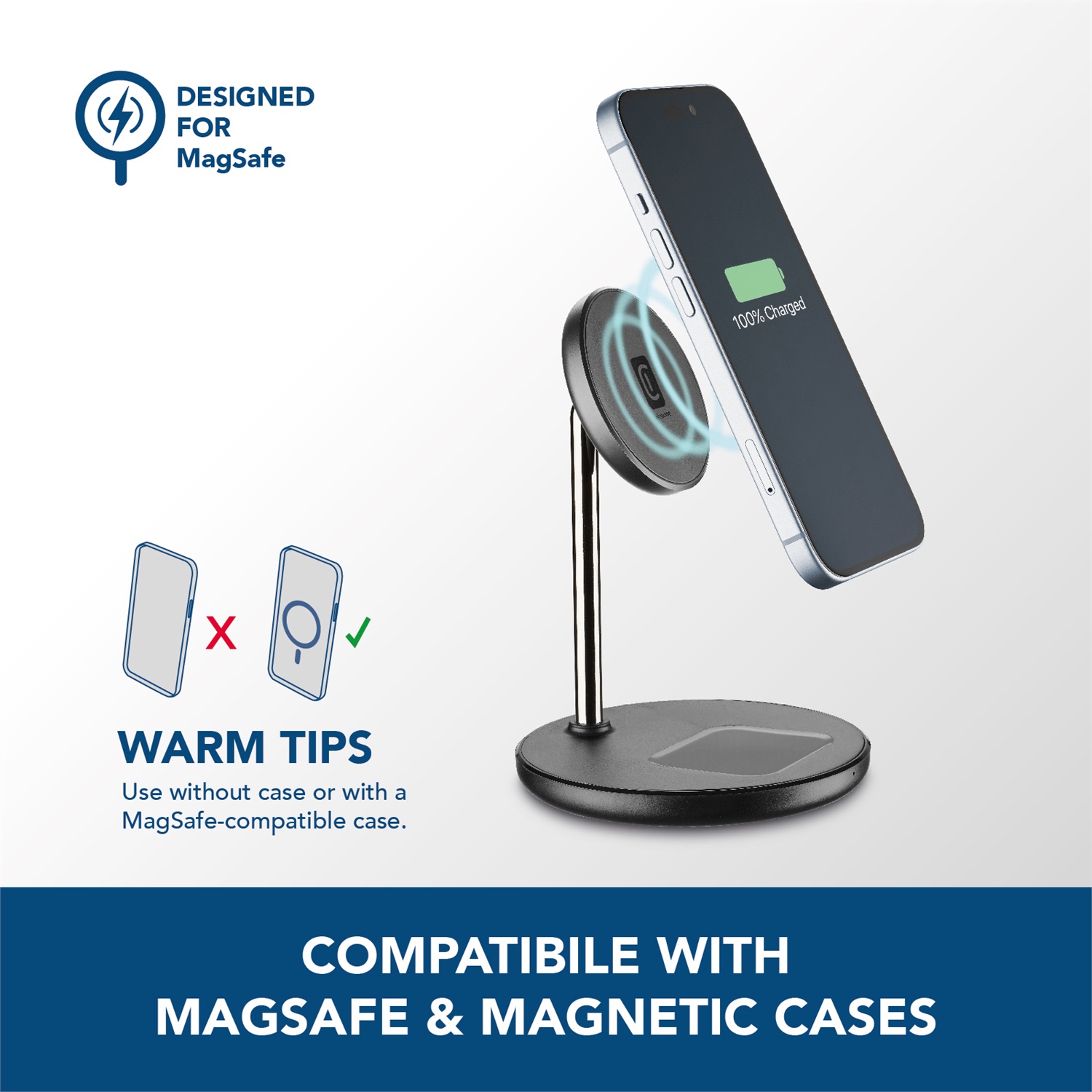 Cellularline Mag Duo Wireless Charger - Supporto da tavolo con ricarica wireless 2 in 1 per dispositivi Apple MagSafe - Nero