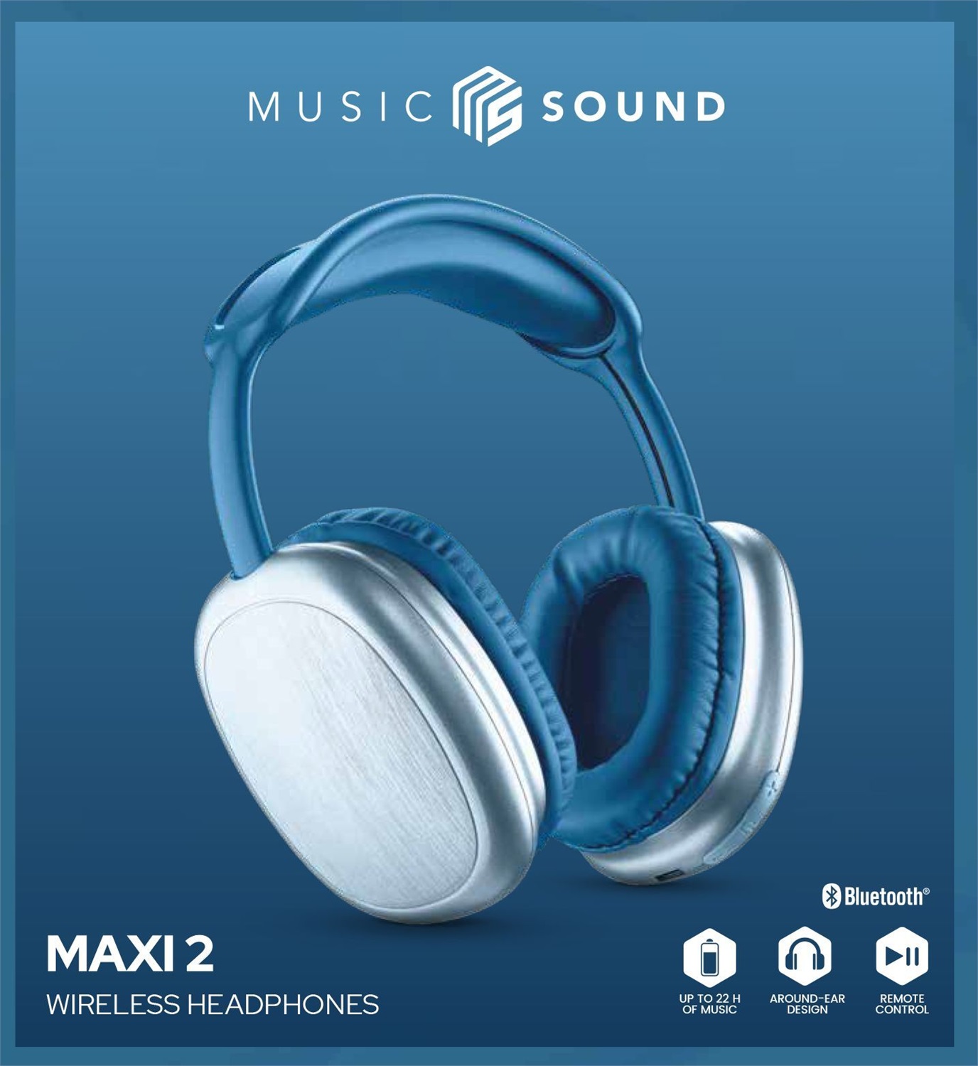 Music Sound Maxi2 Cuffie around-ear Bluetooth 5.0 - Wireless, Suono Potente e Bilanciato, Microfono Integrato, 22h Play Time, Archetto Regolabile, Colore Blu