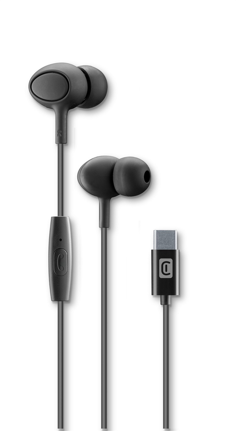 Cellularline CLOUD IN-EAR Auricolare In-ear Stereo con Microfono, Connettore USB-C, Isolamento dal Rumore e Tasto di Risposta (Nero)
