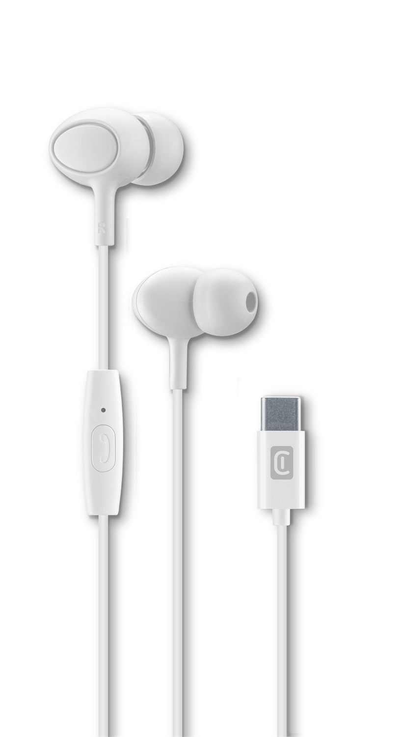 Cellularline CLOUD IN-EAR - Auricolare in-ear Stereo con Microfono, Connettore USB-C, Isolamento dal Rumore, Tasto di Risposta (Bianco)