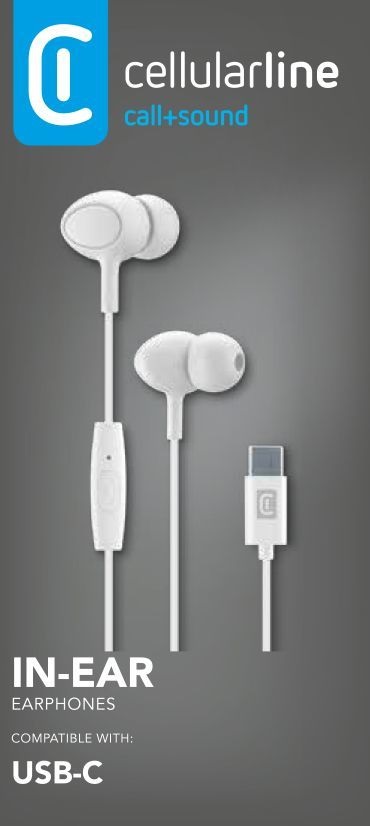 Cellularline CLOUD IN-EAR - Auricolare in-ear Stereo con Microfono, Connettore USB-C, Isolamento dal Rumore, Tasto di Risposta (Bianco)