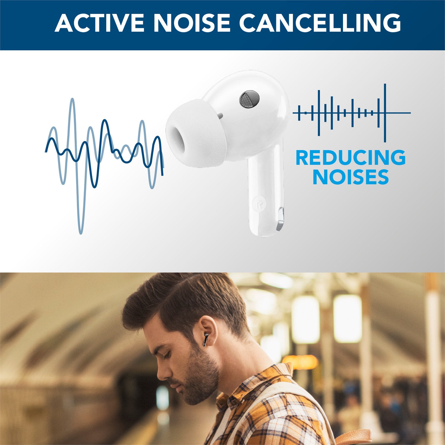 Cellularline ECLIPSE Auricolari In-Ear Wireless True Wireless con Custodia di Ricarica, Cancellazione Attiva del Rumore (ANC) e Chiamate Cristalline, Bluetooth 5.3, Playtime 18 ore, Bianco