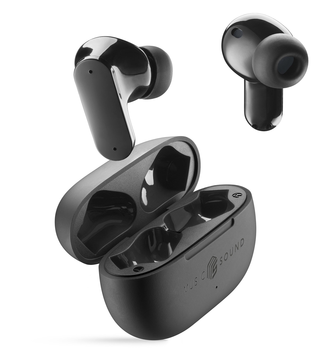 Music Sound Auricolari TWS Bluetooth SHIELD - In-Ear con ANC, Fino a 30 Ore di Riproduzione, Modalità Trasparency, Nero