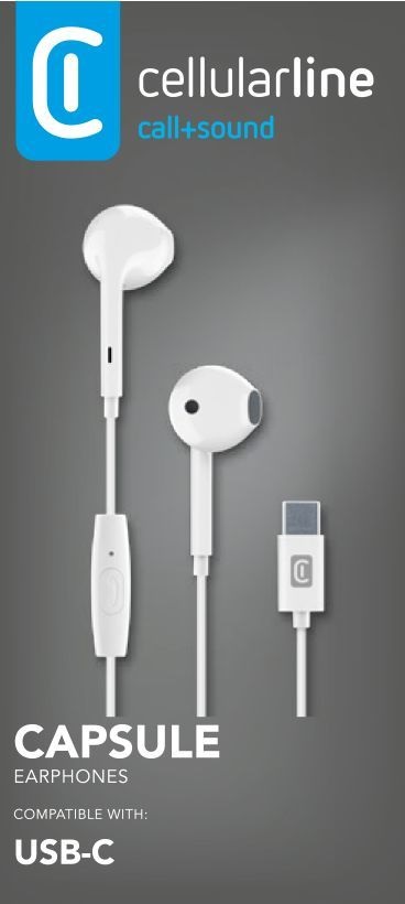 Cellularline Auricolari Capsula con Microfono Filo USB tipo C Bianco - Streaming TOP Sound