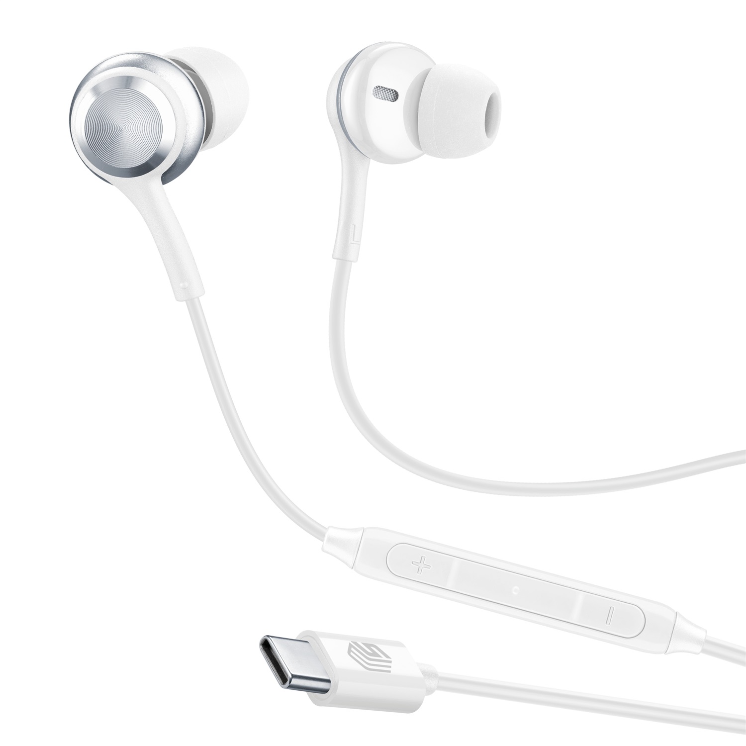 Music Sound Auricolari In-Ear con Filo e Microfono - USB-C, Dettagli Metallici, Colore Bianco
