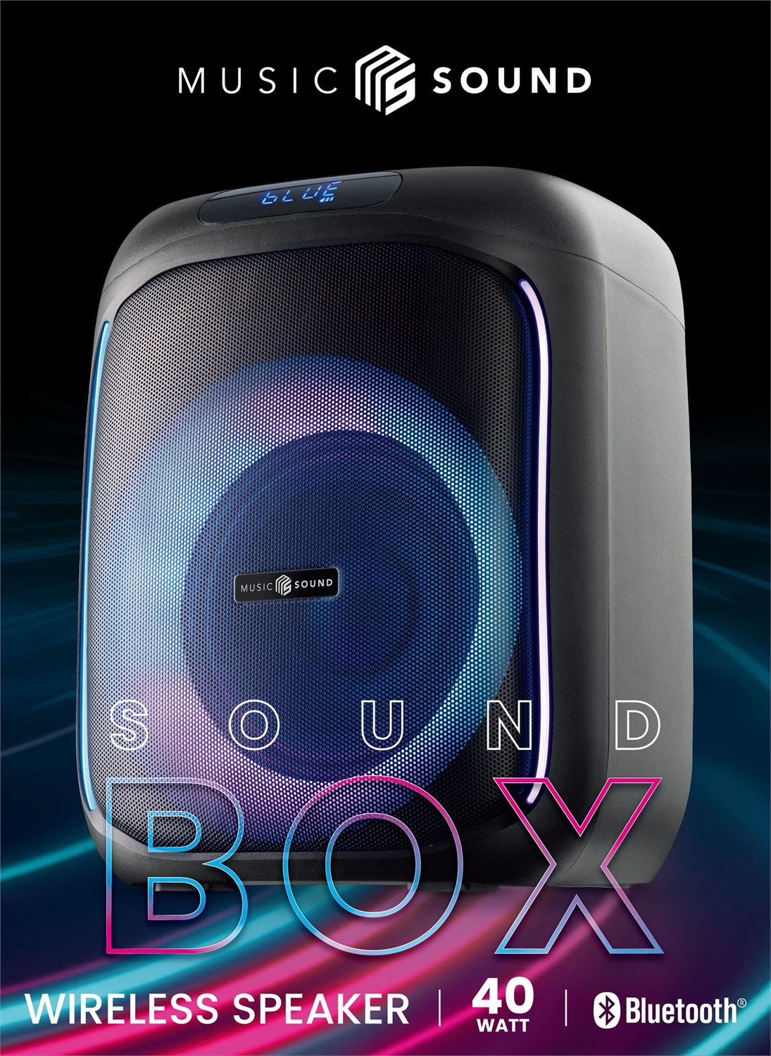CELLULARLINE Music Sound - Sound Box Bluetooth 40W con Luci RGB, Telecomando e 5 Ore di Playtime - Nero