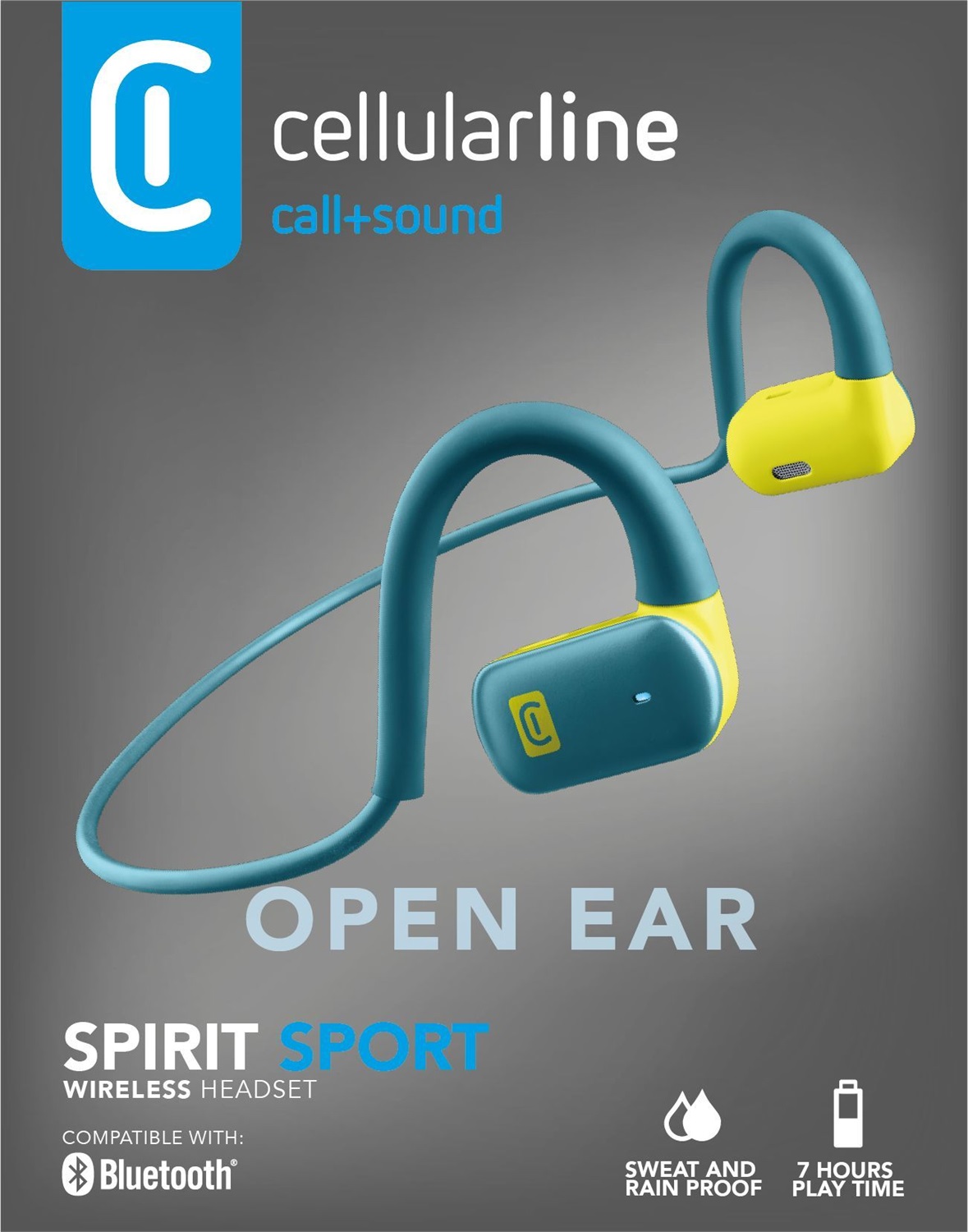 Cellularline Auricolari Bluetooth Open-ear Spirit - Verde/Lime, Design Sicuro per Sport e Musica, 7 Ore di Autonomia