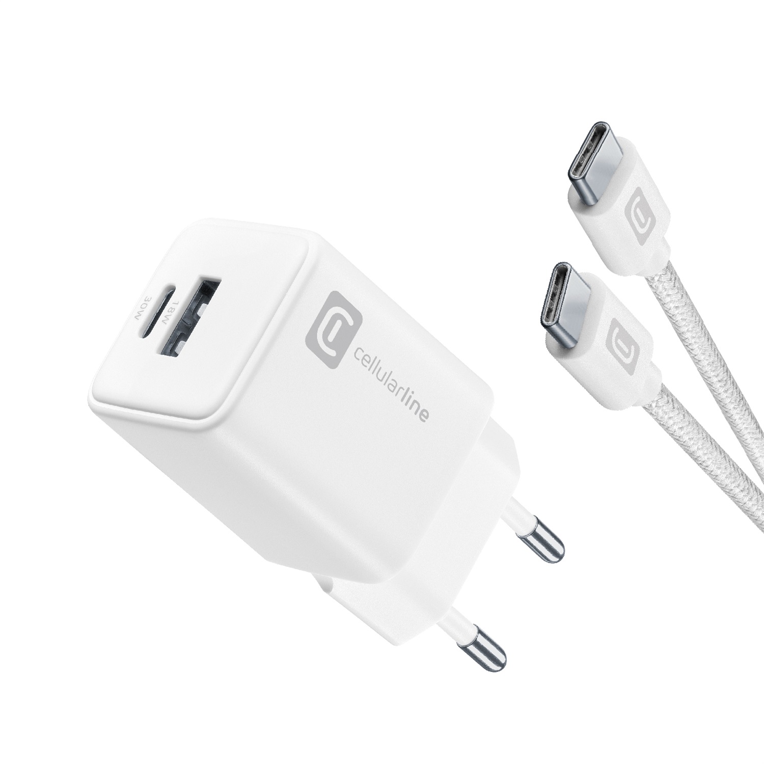 Cellularline - Caricabatterie Multipotenza 30W con Cavo USB-C incluso - Bianco