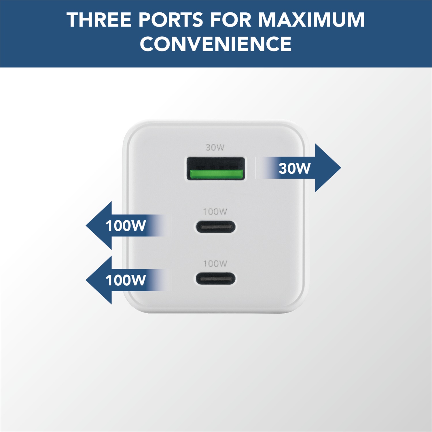Cellularline Multipower 100W Kit - Caricabatterie da Rete con Cavo USB-C 5A incluso - 3 porte (1 USB 30W QC 2 USB-C 100W Power Delivery) - Bianco