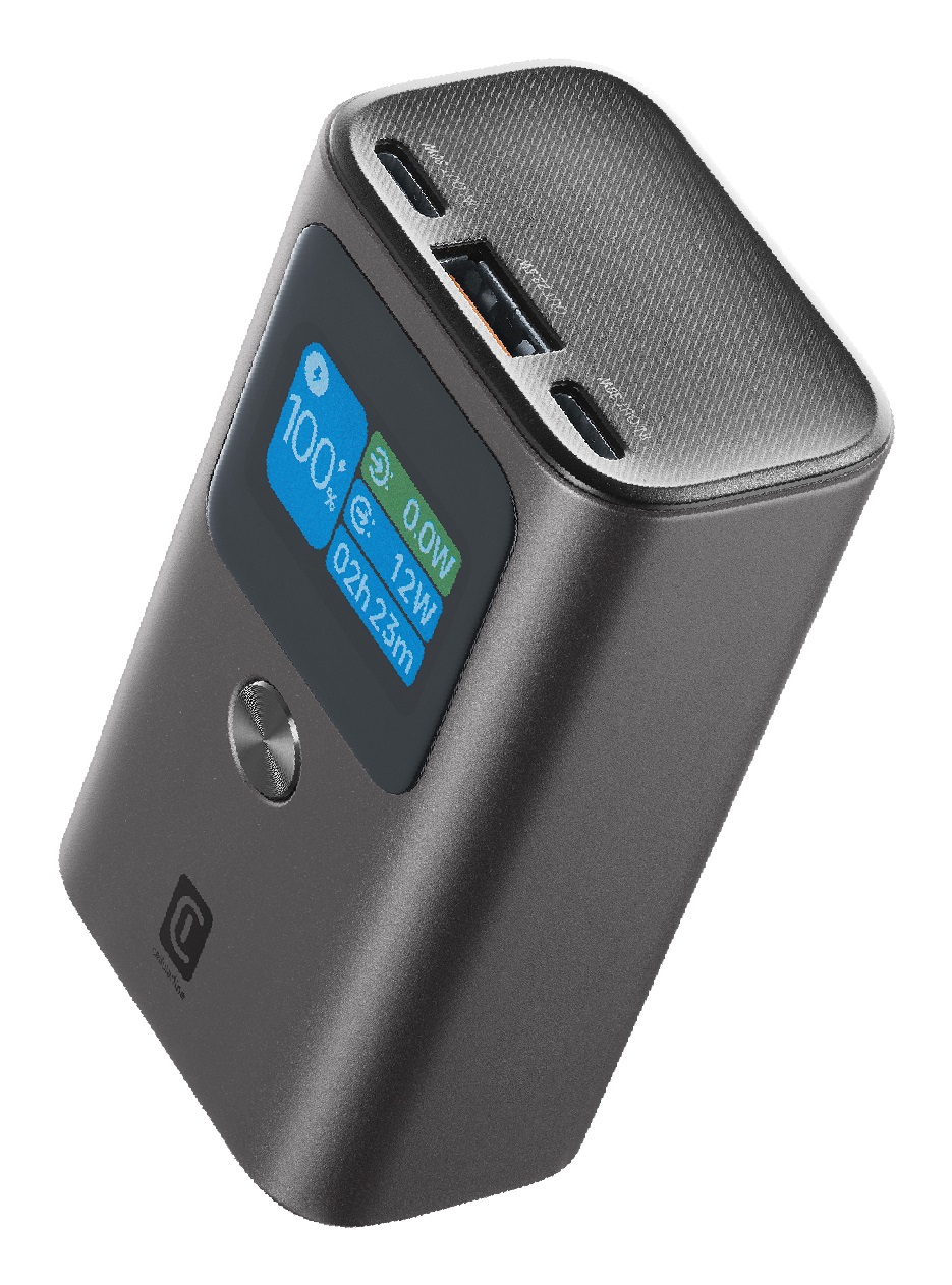 Cellularline Ultron 10000 Power Bank 10000mAh con 3 porte (2xUSB-C 30W 1xUSB 22.5W) e Display LCD