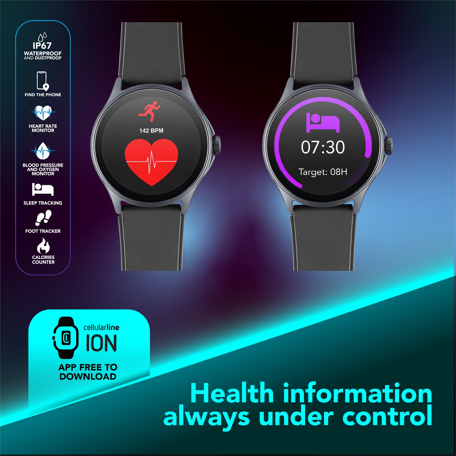 Cellularline ION PRO ROUND - Smartwatch Bluetooth® con Display 1.38