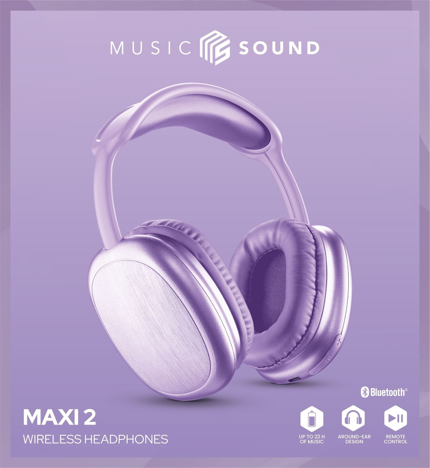 Music Sound MAXI2 Cuffie Around Ear Bluetooth 5.0 - Durata Batteria 22h, Microfono Integrato, Comandi sul Padiglione, Archetto Regolabile, Colore Viola