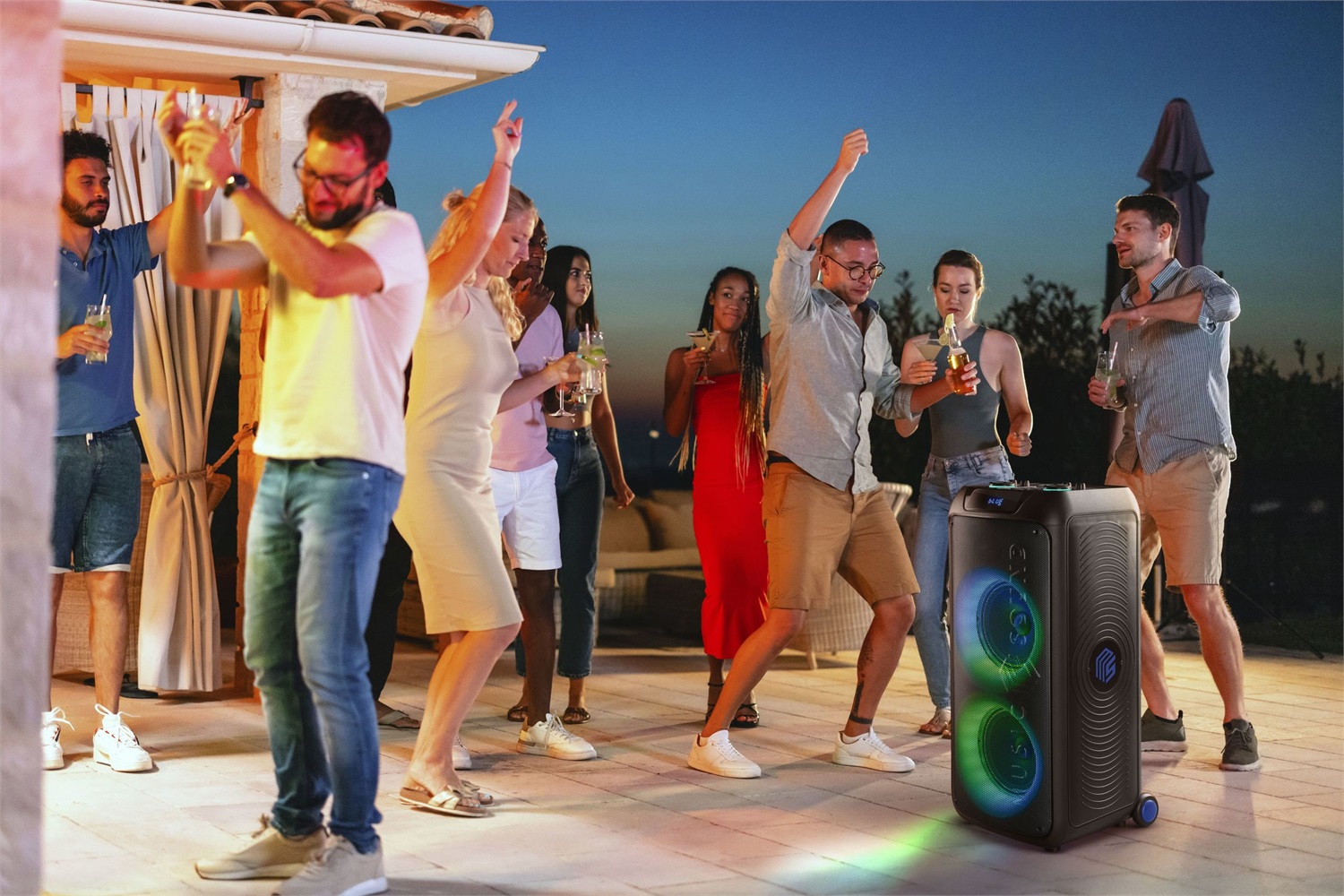 Cellularline Cassa Speaker Bluetooth Portatile 110W con Luci RGB, Maniglia e Ruote