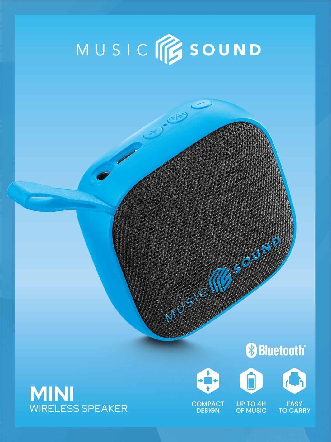 Music Sound MINI Speaker Bluetooth 3 WATT - Compatto e Portatile con Finiture in Tessuto Morbido - Autonomia di 4 Ore - Blu