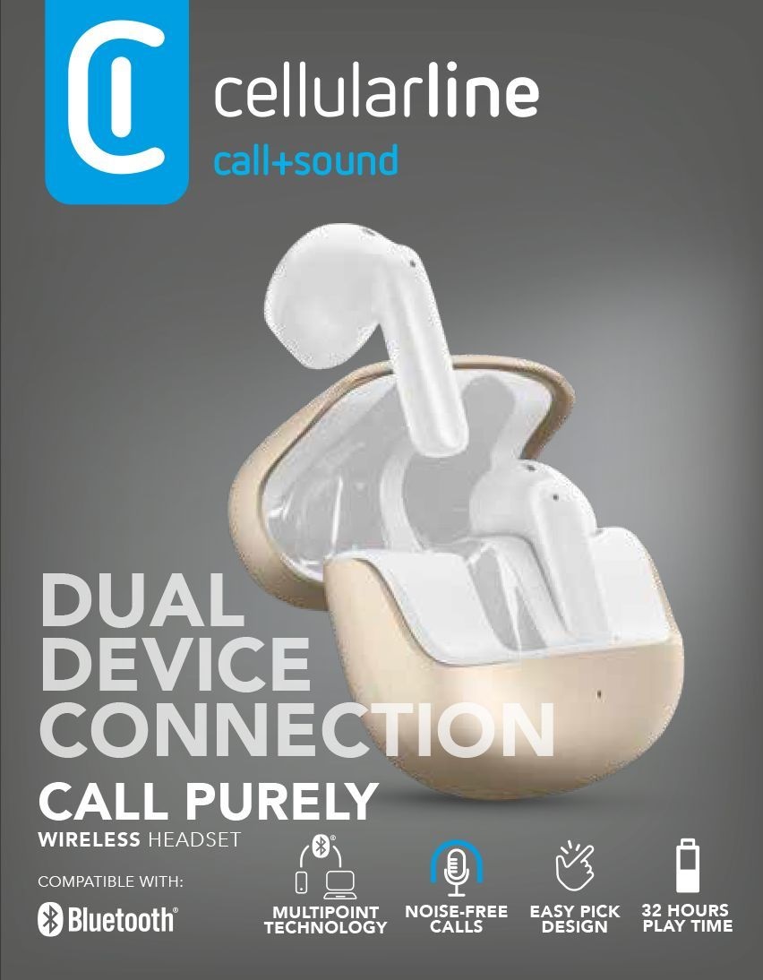Cellularline CALL PURELY Auricolari Bluetooth Oro con 4 Microfoni e Cancellazione del Rumore Ambientale