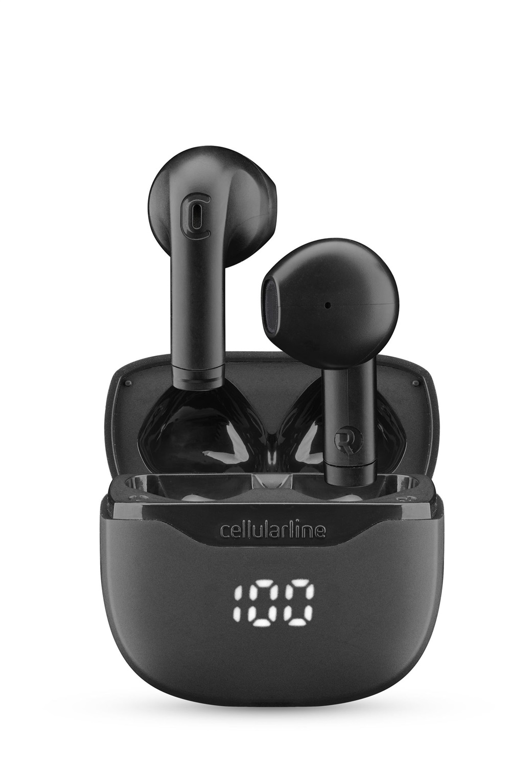 Cellularline CORE Auricolari Bluetooth True Wireless - Custodia di Ricarica, Display LED, 16 Ore di Autonomia, Controlli Touch, Autopairing, Nero