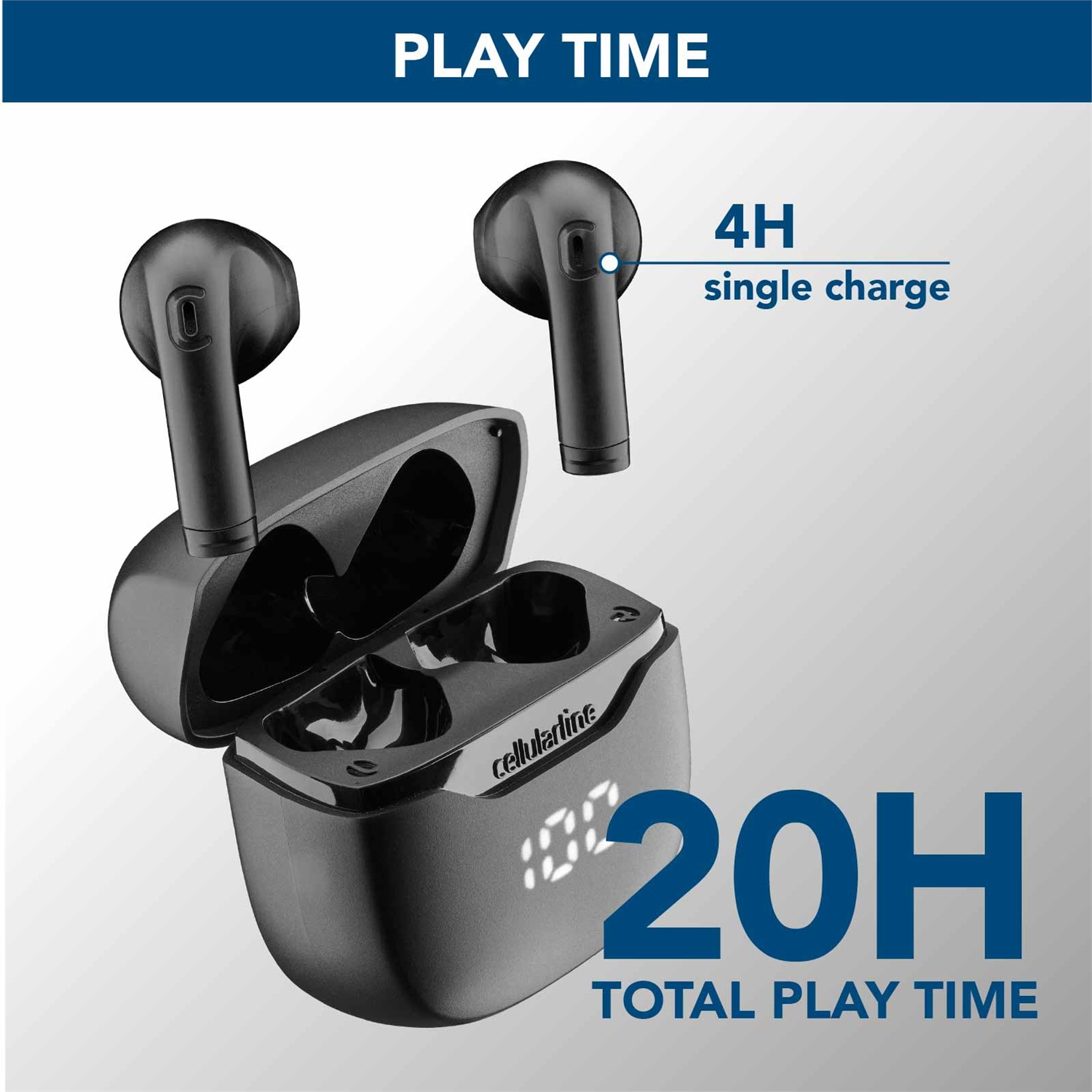 Cellularline CORE Auricolari Bluetooth True Wireless - Custodia di Ricarica, Display LED, 16 Ore di Autonomia, Controlli Touch, Autopairing, Nero