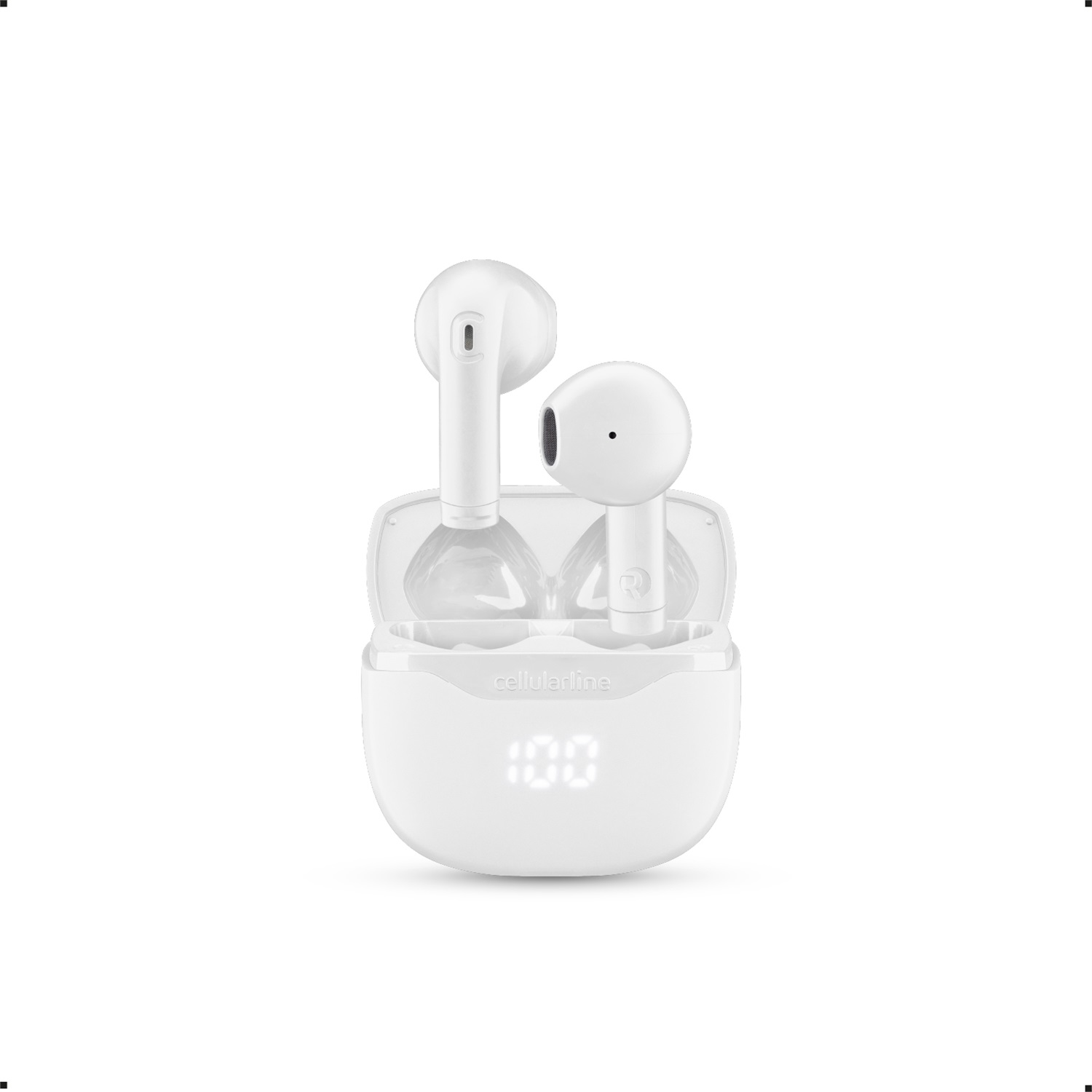 Cellularline CORE Auricolari Bluetooth True Wireless - Custodia di Ricarica con Display LED, 16 Ore di Play Time, Controlli Touch e Autopairing - Bianco